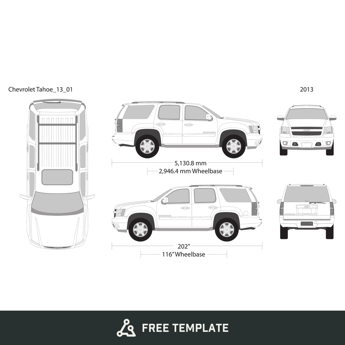 2013 Chevy Tahoe free vector vehicle wrap template - GravBase
