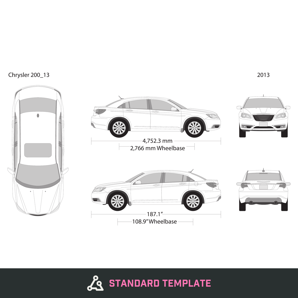 2013 Chrysler 200 vector wrap template, Design-Ready PDF - GravBase