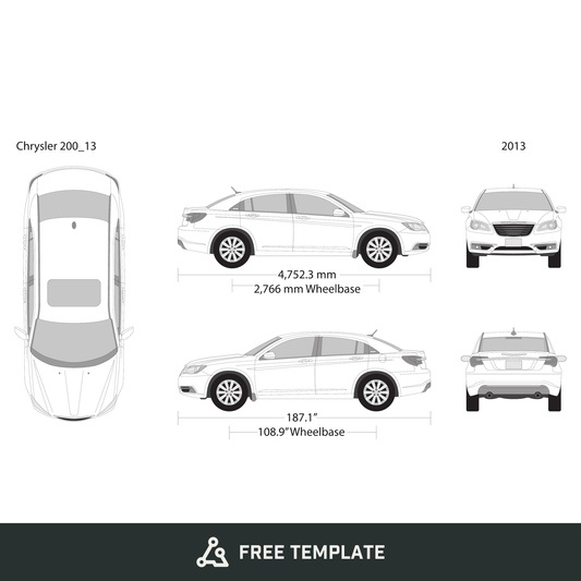 2013 Chrysler 200 free vector vehicle wrap template - GravBase