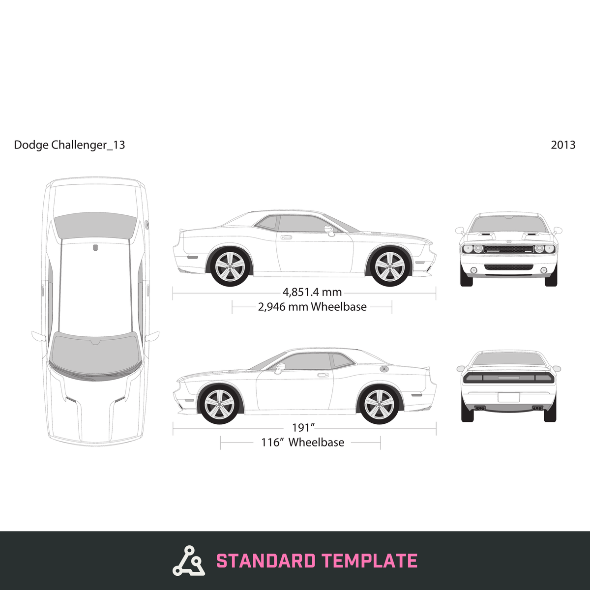 2013 Dodge Challenger vector wrap template, Design-Ready PDF - GravBase