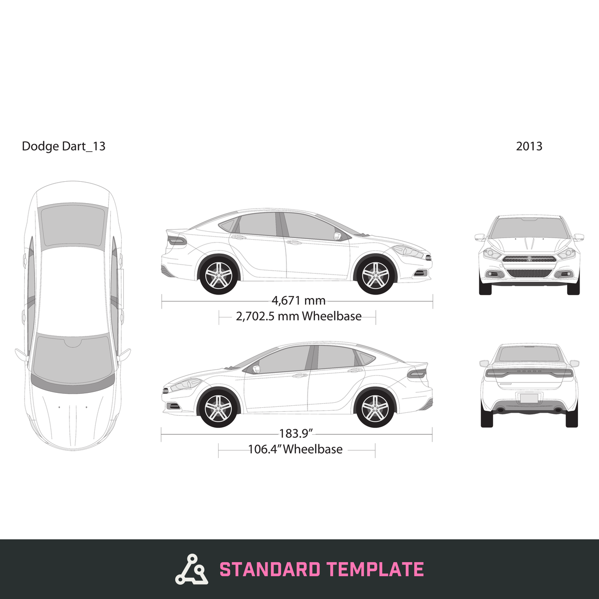 2013 Dodge Dart vector wrap template, Design-Ready PDF - GravBase
