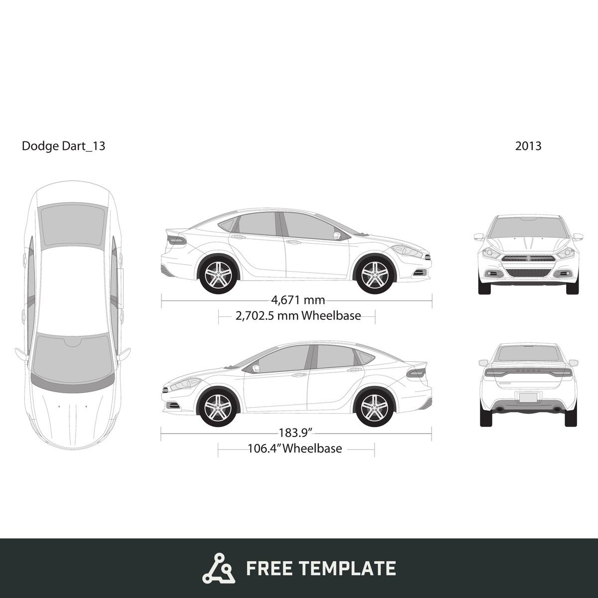 2013 Dodge Dart free vector vehicle wrap template - GravBase