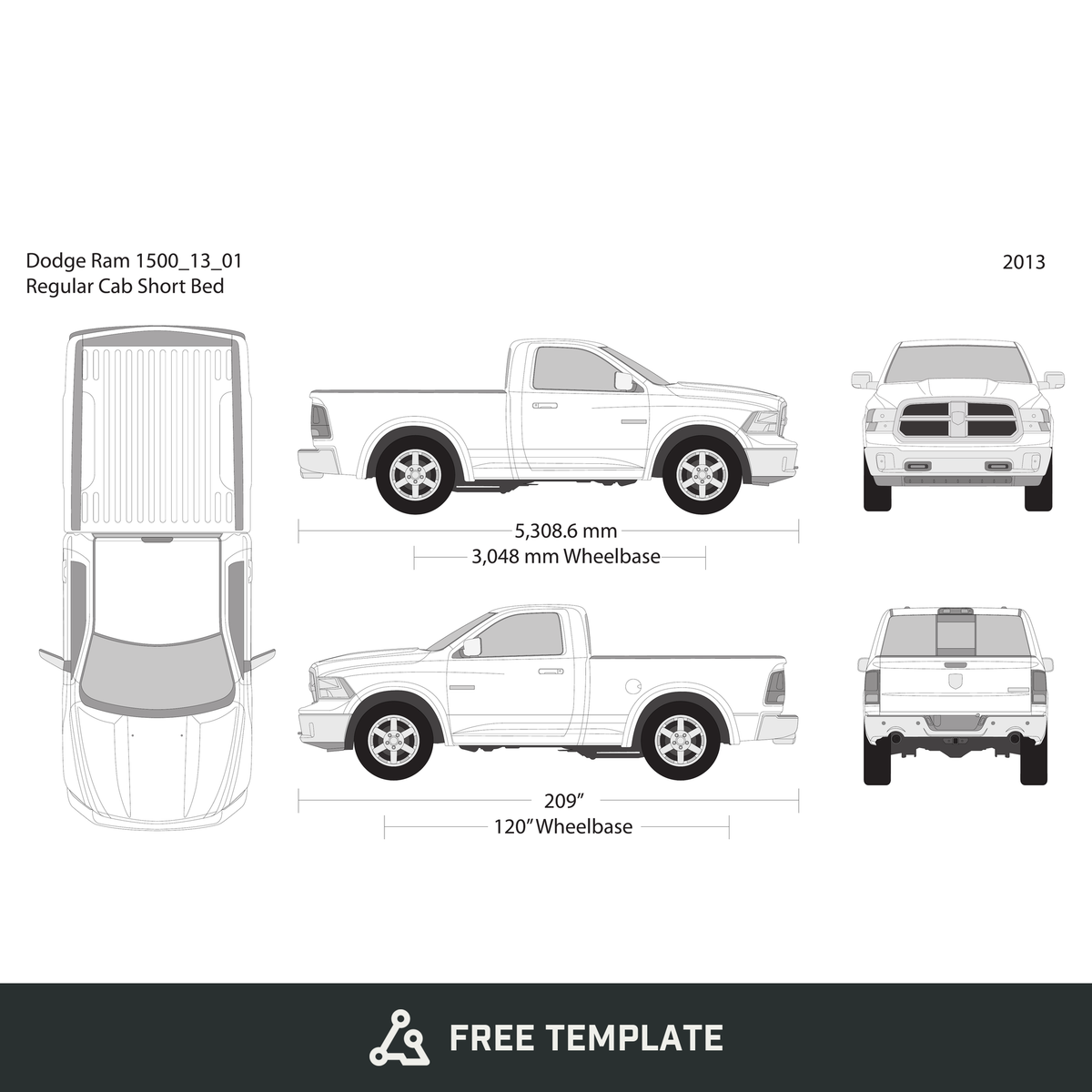 2013 Dodge Ram 1500 free vector vehicle wrap template - GravBase