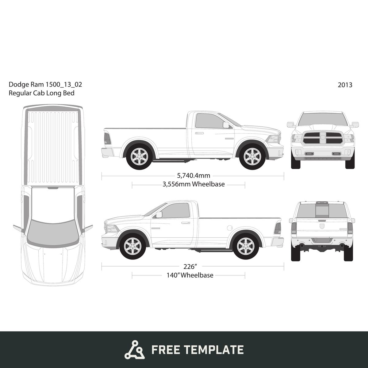 2013 Dodge Ram 1500 free vector vehicle wrap template - GravBase