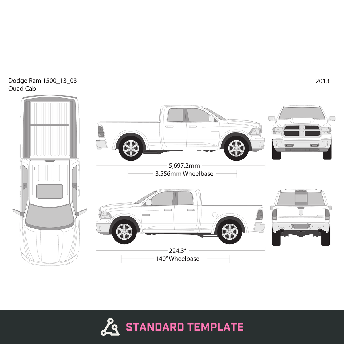 2013 Dodge Ram 1500 vector wrap template V03, Design-Ready PDF - GravBase