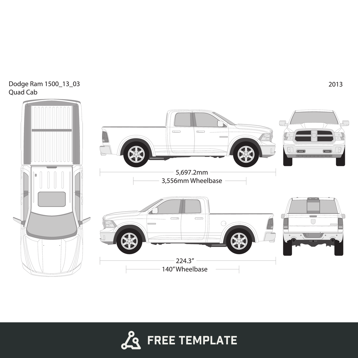 2013 Dodge Ram 1500 free vector vehicle wrap template - GravBase