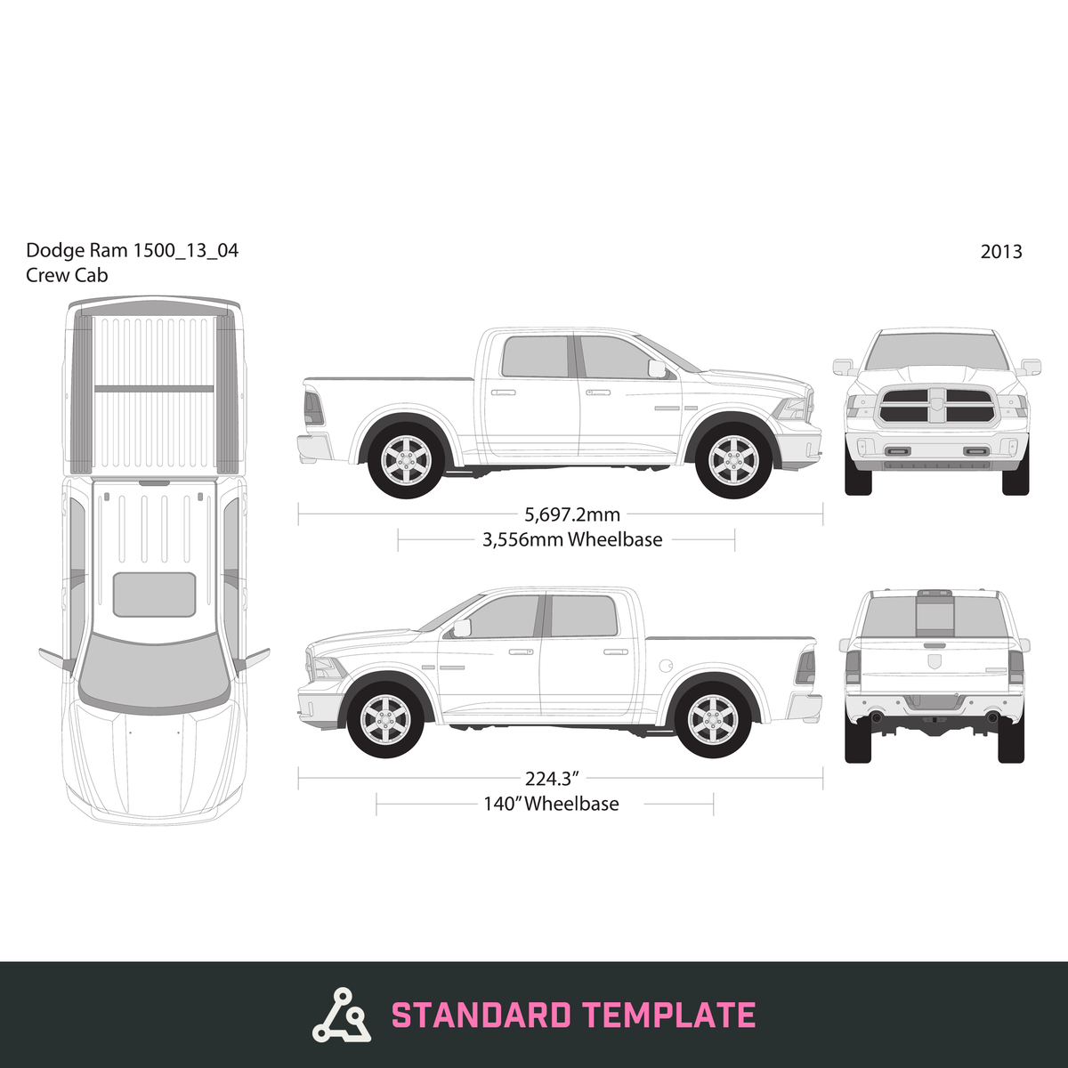 2013 Dodge Ram 1500 vector wrap template V04, Design-Ready PDF - GravBase