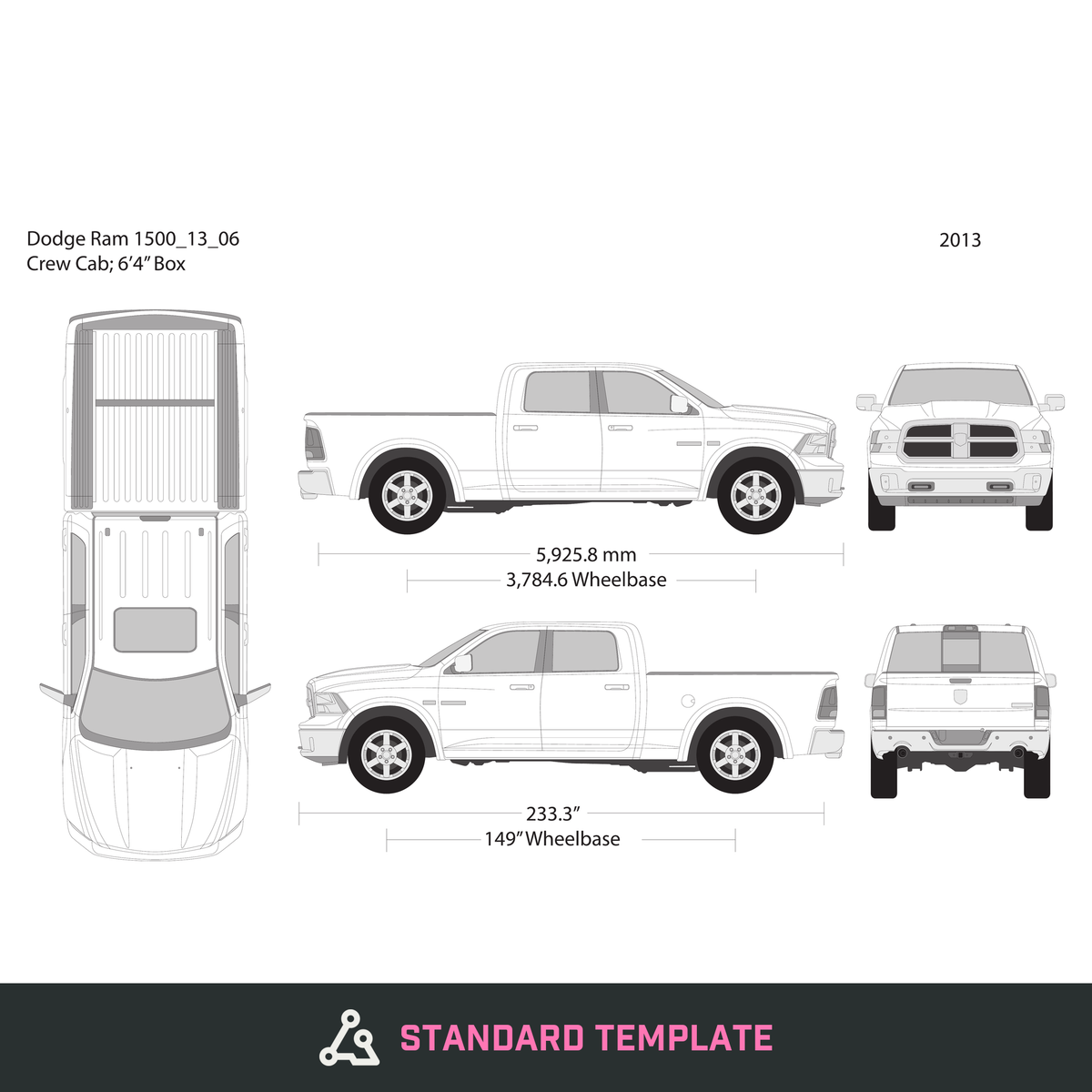 2013 Dodge Ram 1500 vector wrap template V06, Design-Ready PDF - GravBase