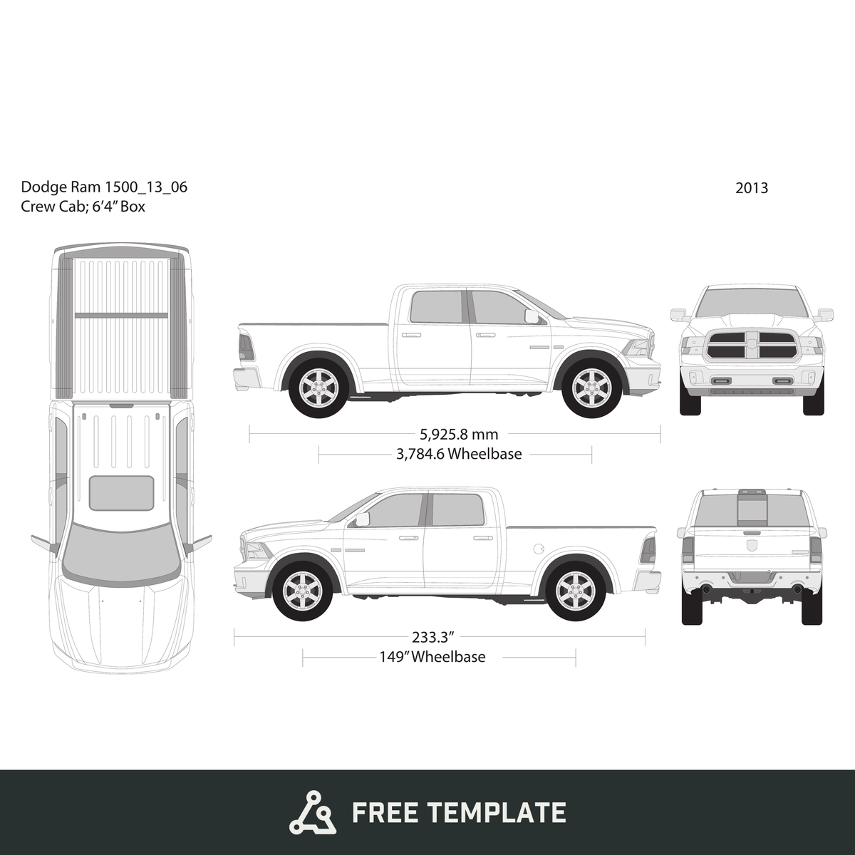 2013 Dodge Ram 1500 free vector vehicle wrap template - GravBase