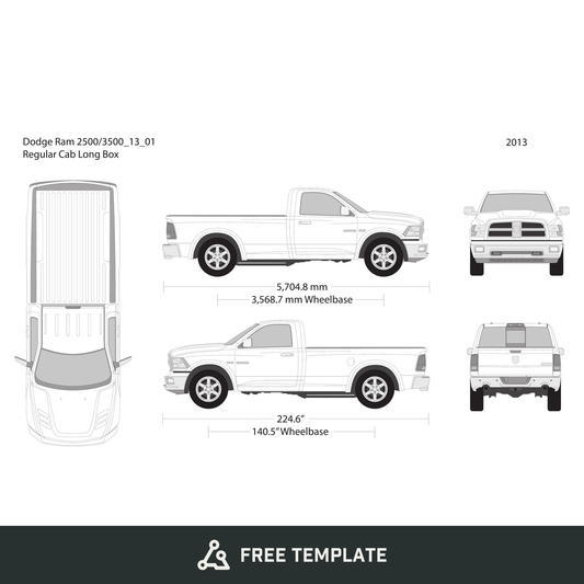 2013 Dodge Ram 2500_3500 free vector vehicle wrap template - GravBase