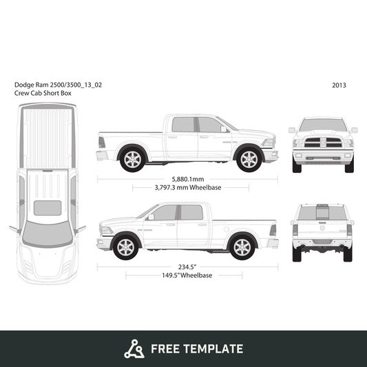 2013 Dodge Ram 2500_3500 free vector vehicle wrap template - GravBase