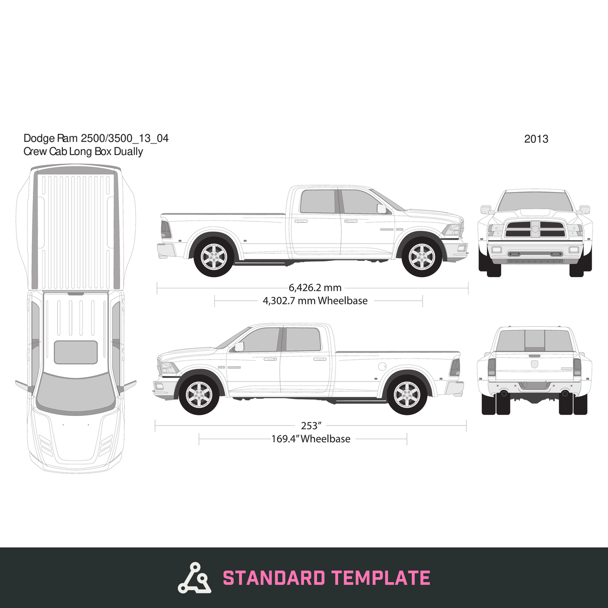 2013 Dodge Ram 2500_3500 vector wrap template V04, Design-Ready PDF - GravBase