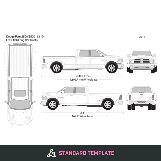 2013 Dodge Ram 2500_3500 vector wrap template V04, Design-Ready PDF - GravBase