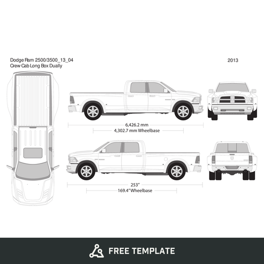 2013 Dodge Ram 2500_3500 free vector vehicle wrap template - GravBase
