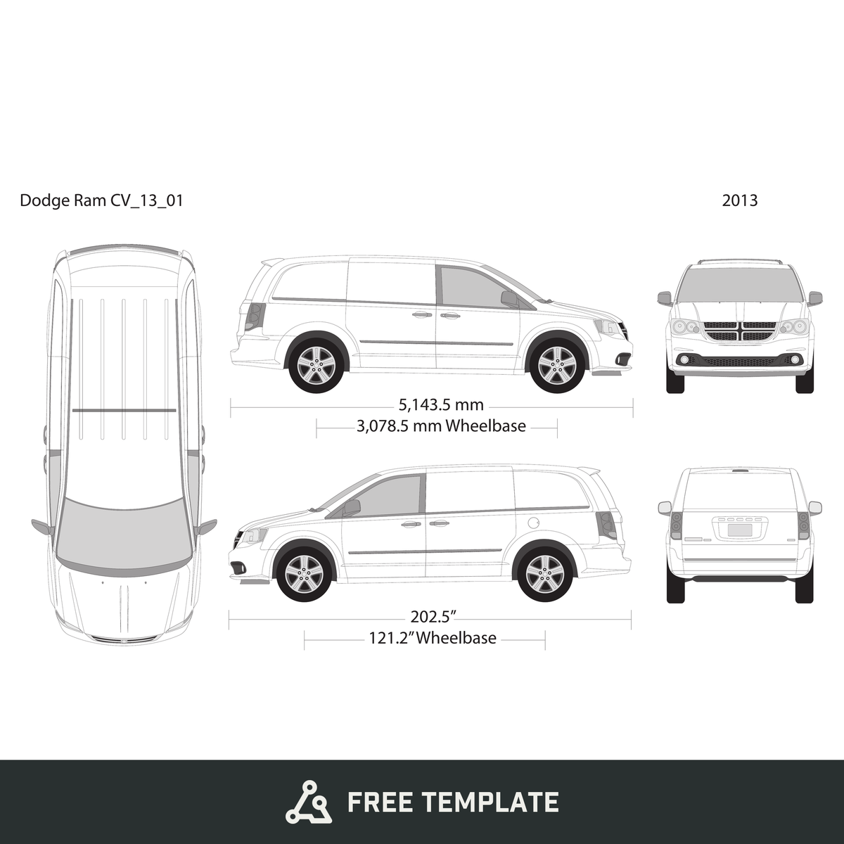 2013 Dodge Ram CV free vector vehicle wrap template - GravBase
