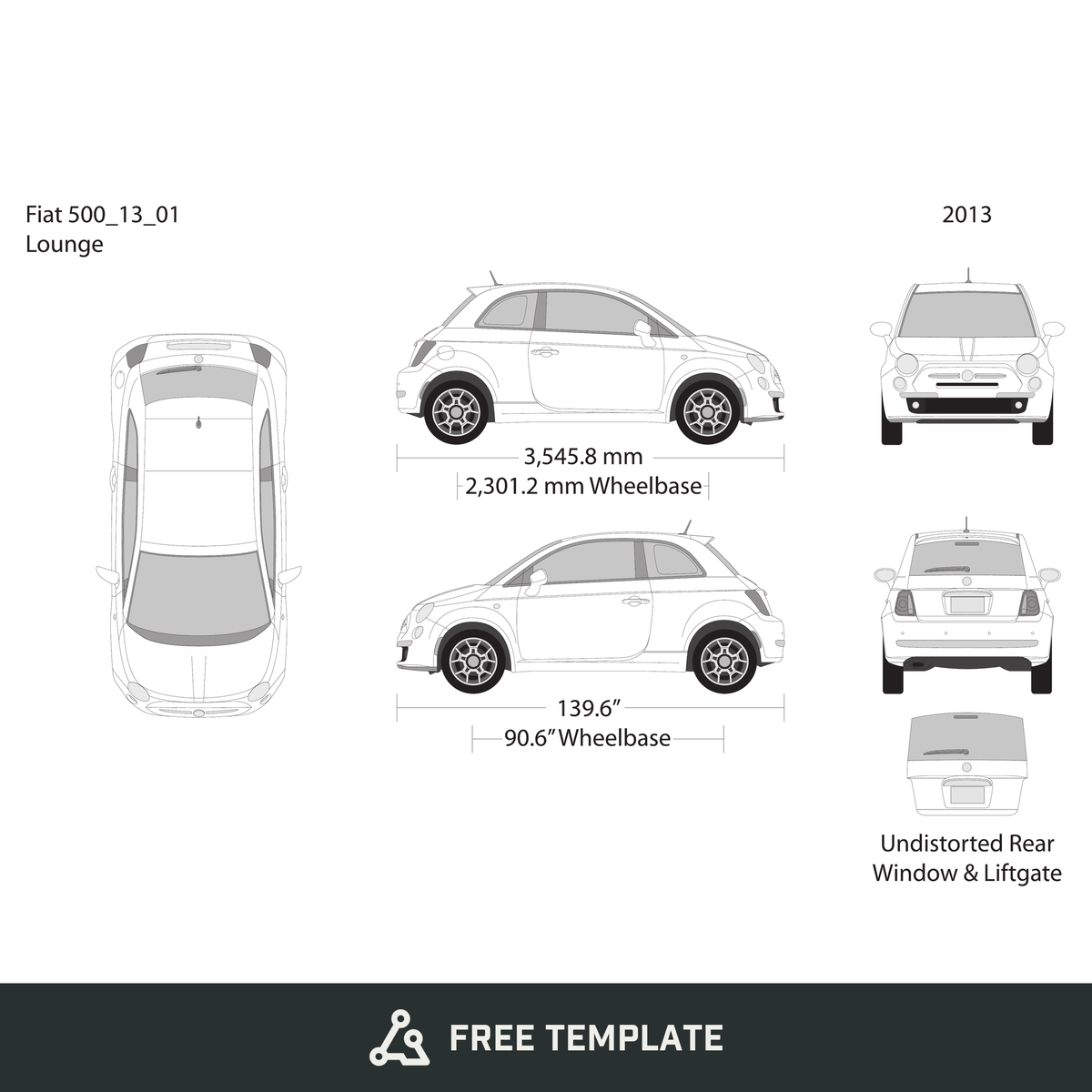 2013 Fiat 500 free vector vehicle wrap template - GravBase
