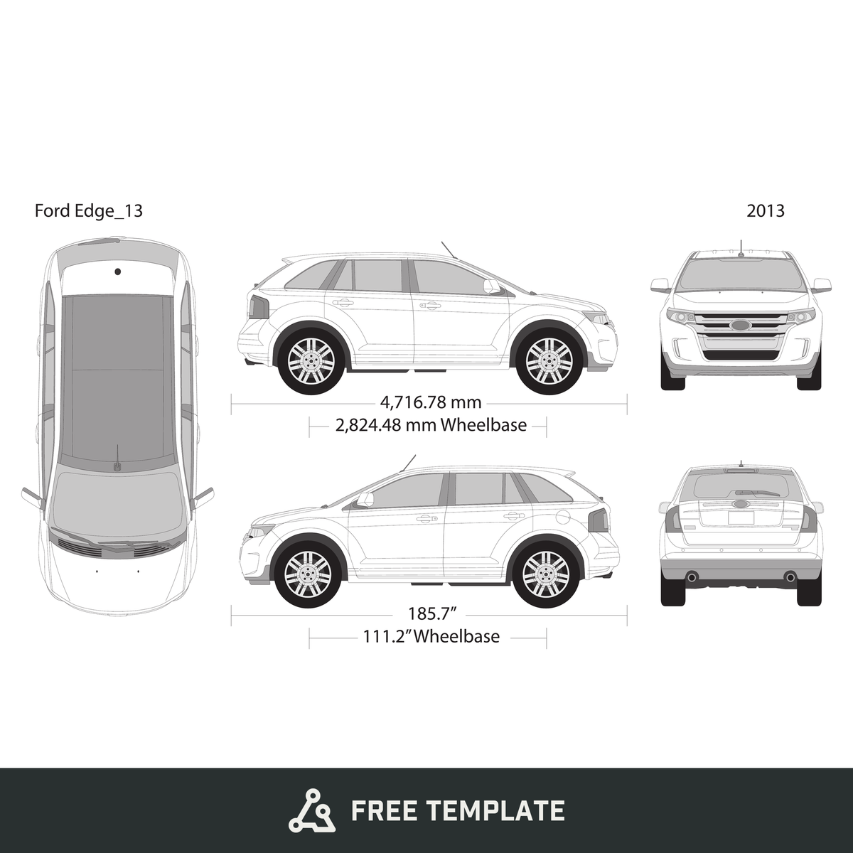 2013 Ford Edge free vector vehicle wrap template - GravBase