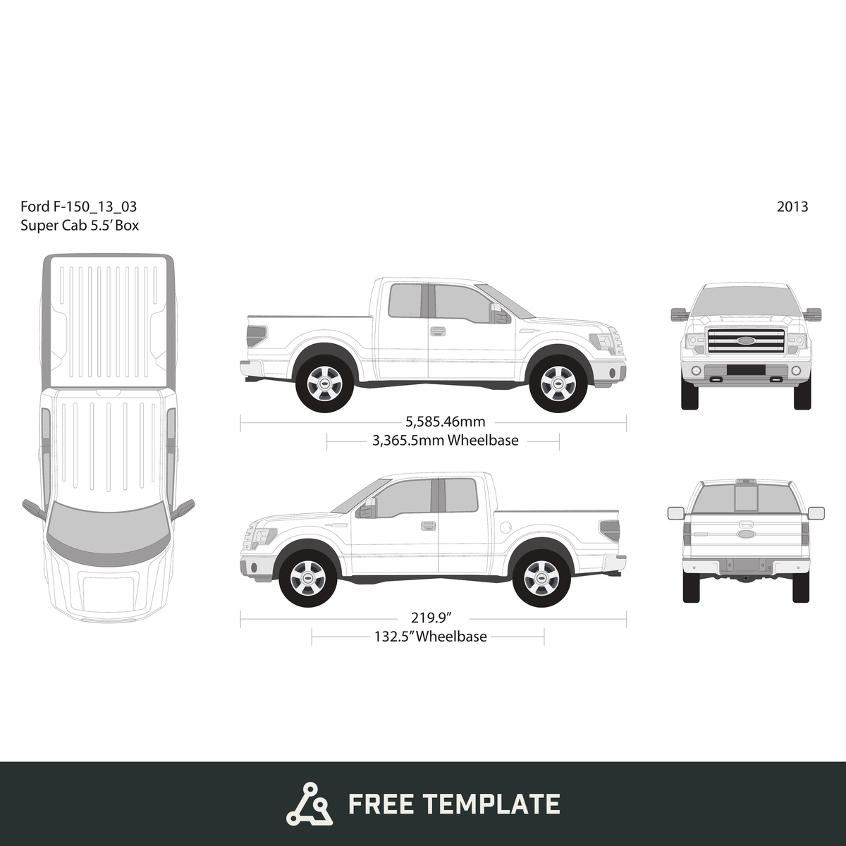 2013 Ford F-150 free vector vehicle wrap template - GravBase