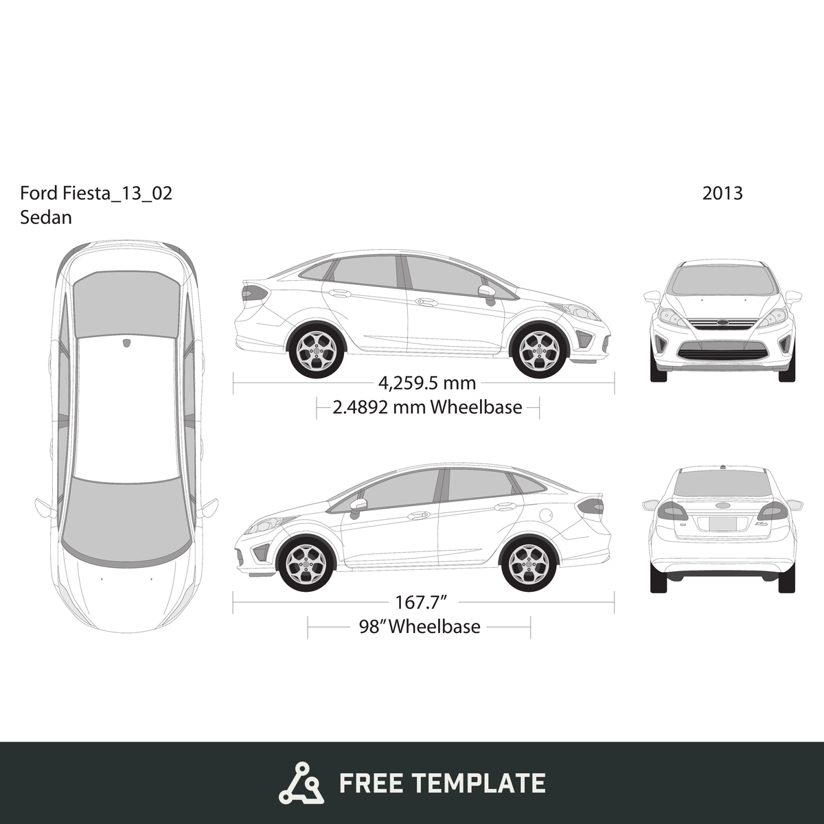 2013 Ford Fiesta free vector vehicle wrap template - GravBase