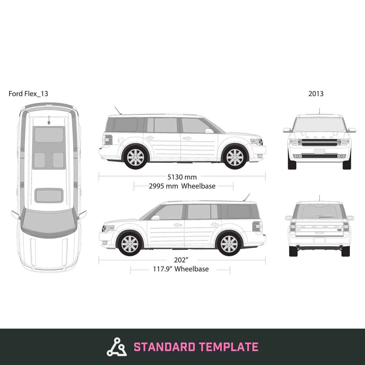 2013 Ford Flex vector wrap template, Design-Ready PDF - GravBase