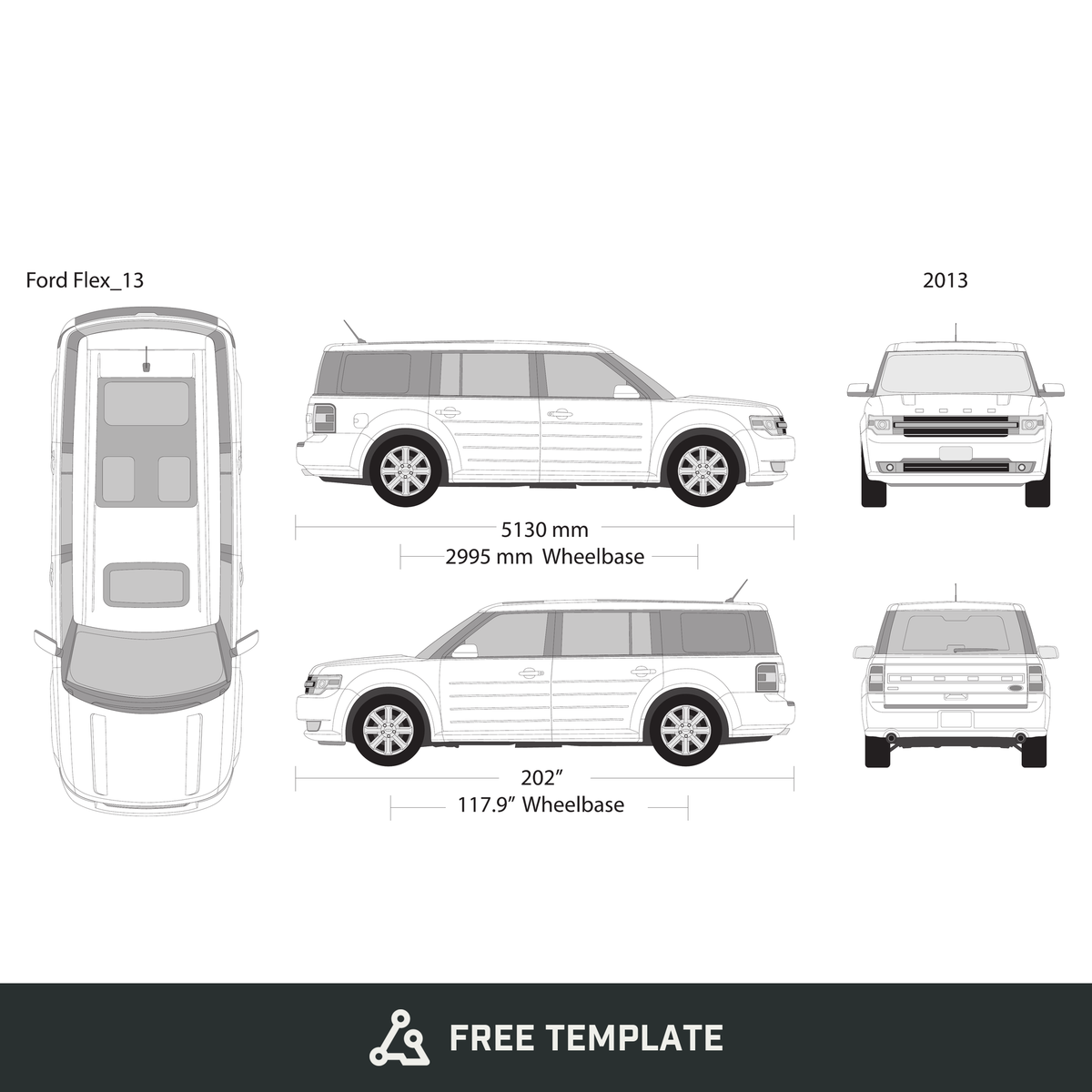 2013 Ford Flex free vector vehicle wrap template - GravBase