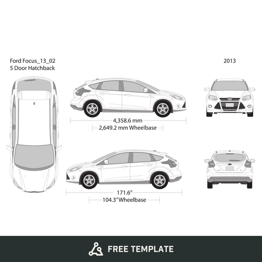 2013 Ford Focus free vector vehicle wrap template - GravBase
