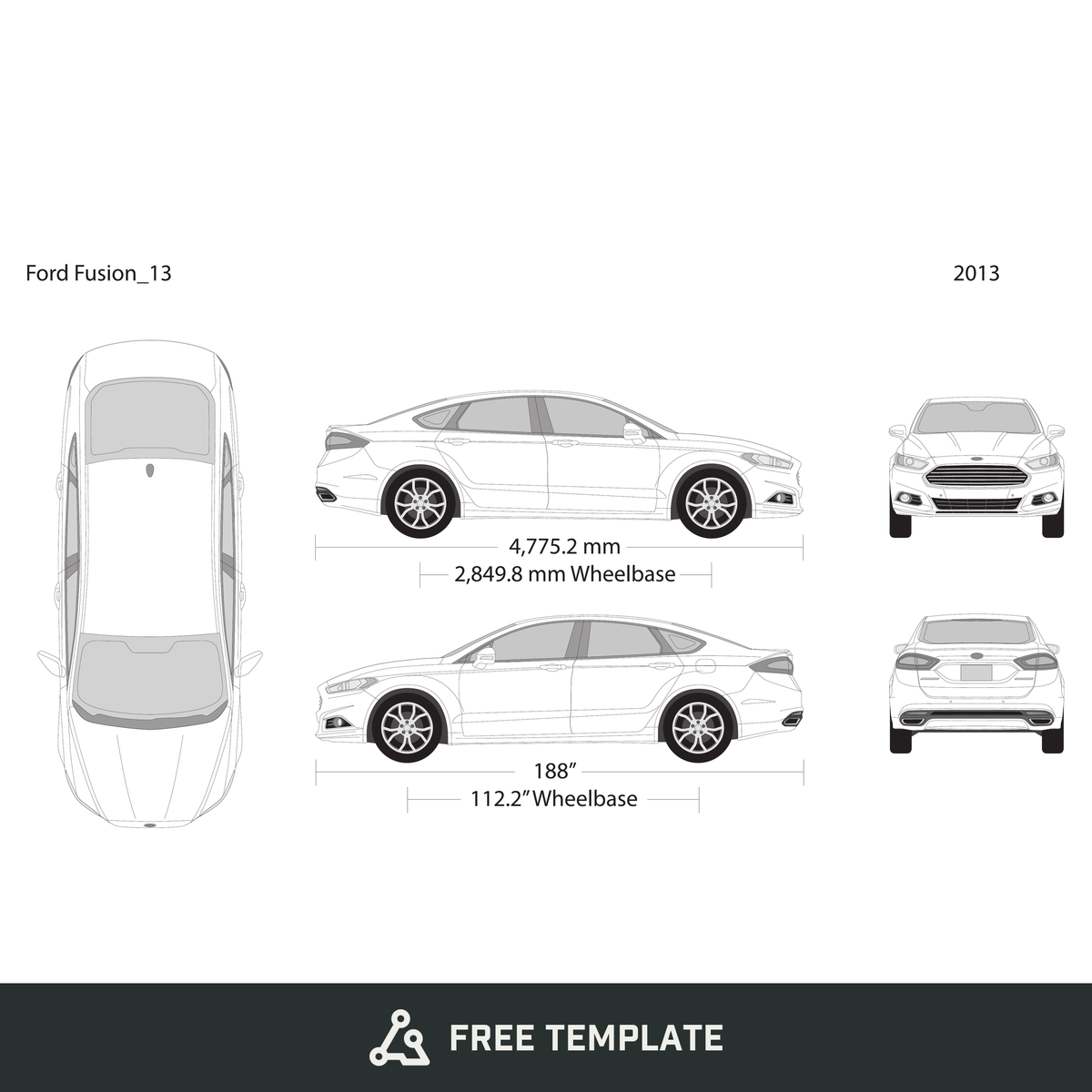 2013 Ford Fusion free vector vehicle wrap template - GravBase