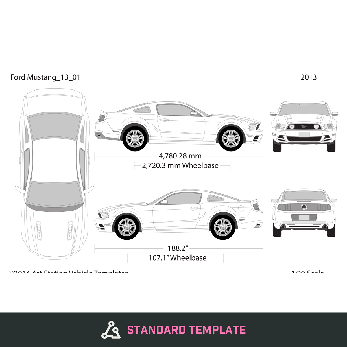 2013 Ford Mustang vector wrap template V01, Design-Ready PDF - GravBase