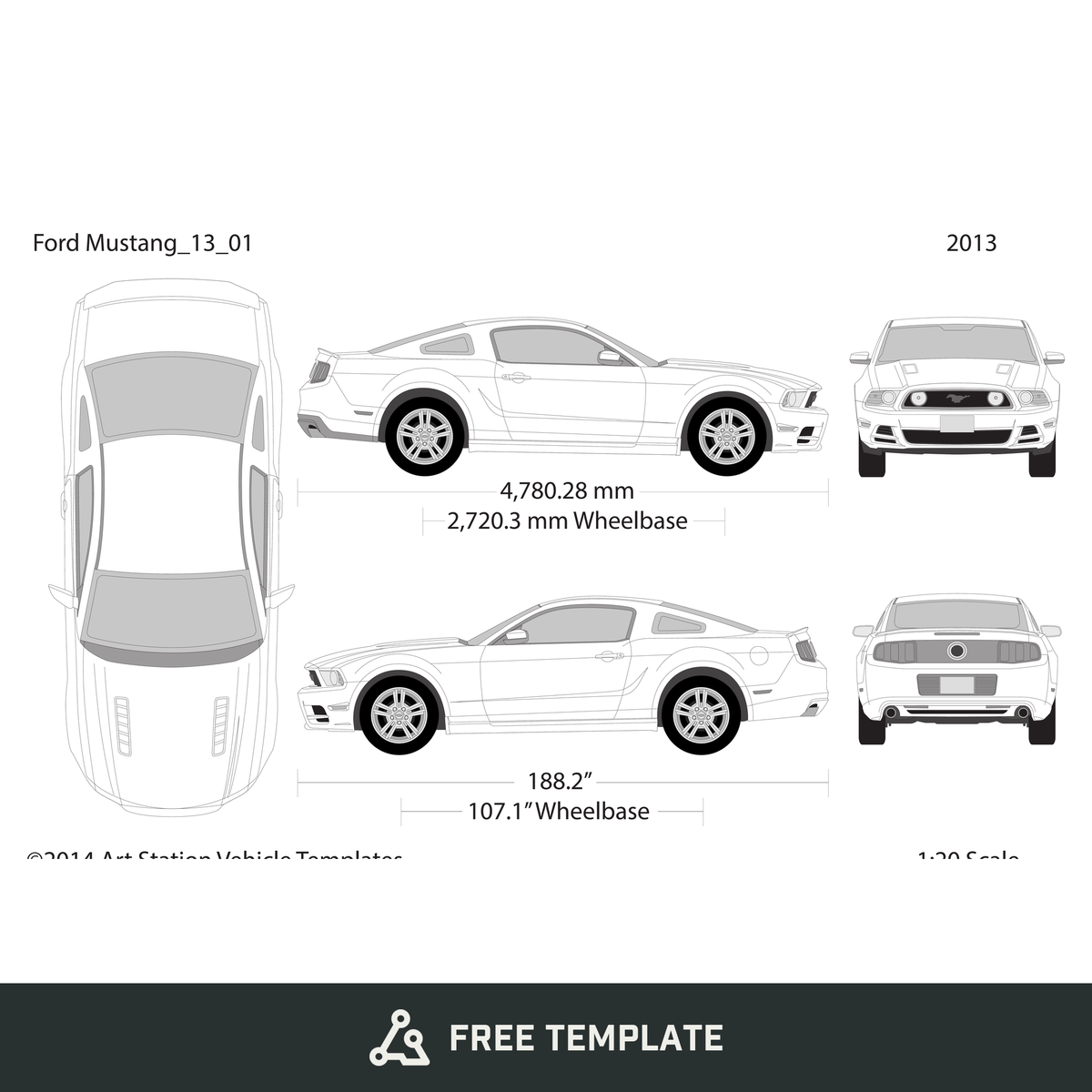 2013 Ford Mustang free vector vehicle wrap template - GravBase