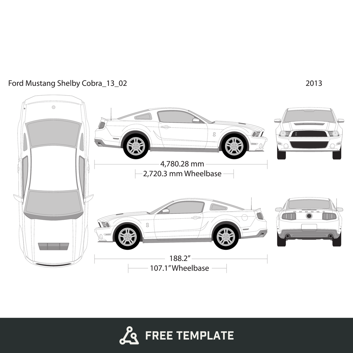 2013 Ford Mustang free vector vehicle wrap template - GravBase