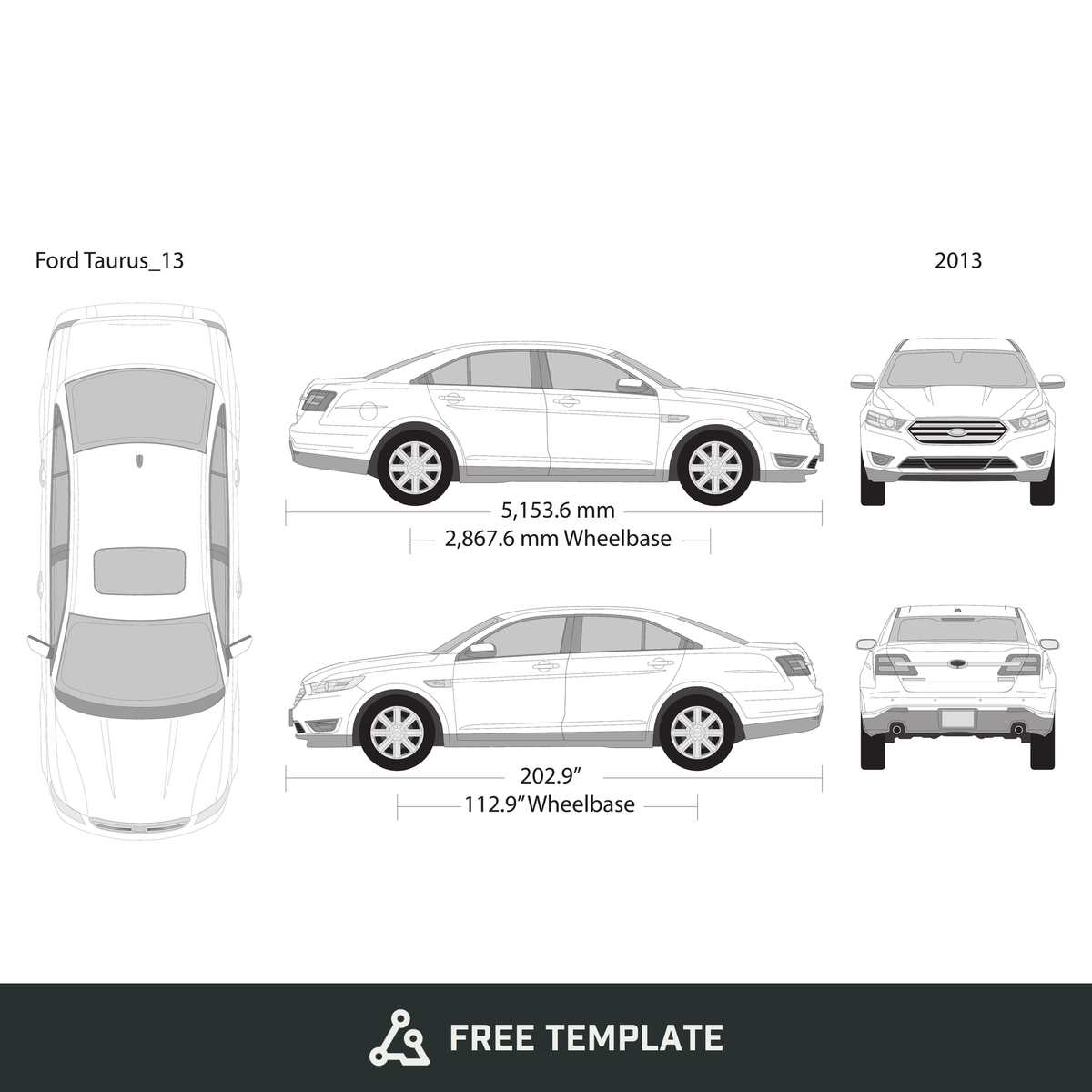 2013 Ford Taurus free vector vehicle wrap template - GravBase