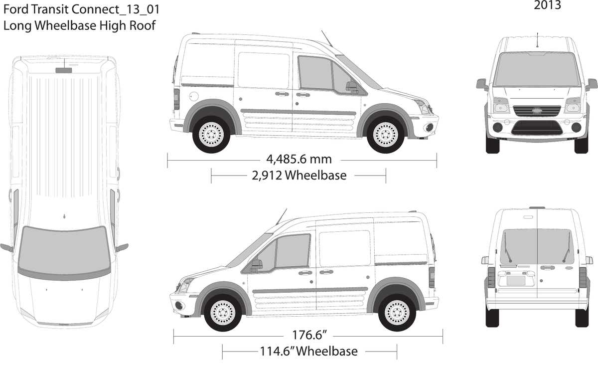 2013 Ford Transit Connect vector wrap template V01, Design-Ready PDF - GravBase