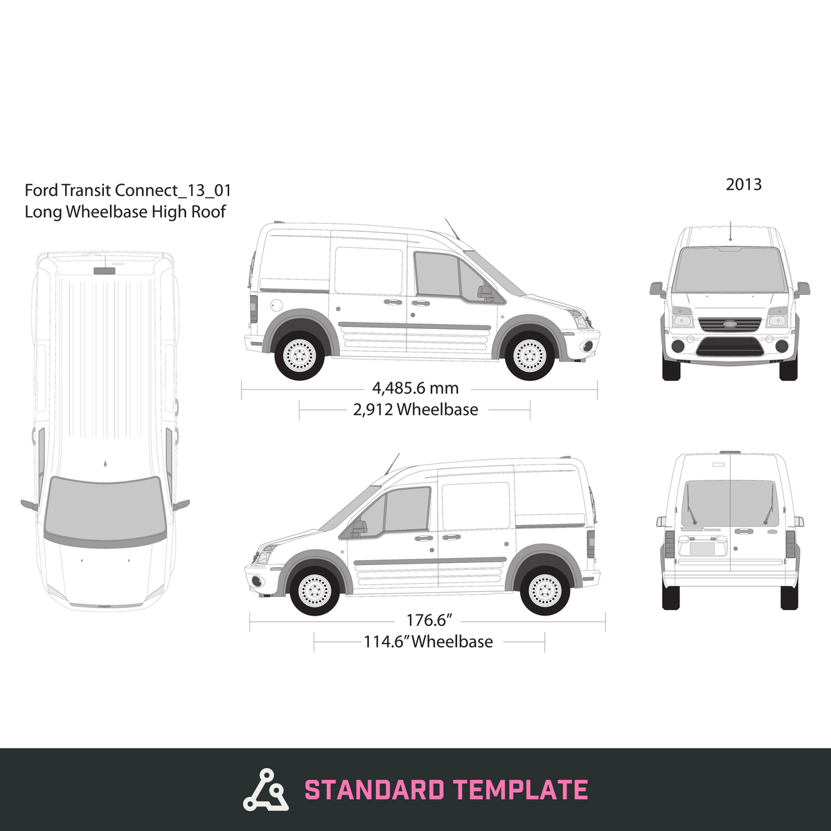 2013 Ford Transit Connect vector wrap template V01, Design-Ready PDF - GravBase