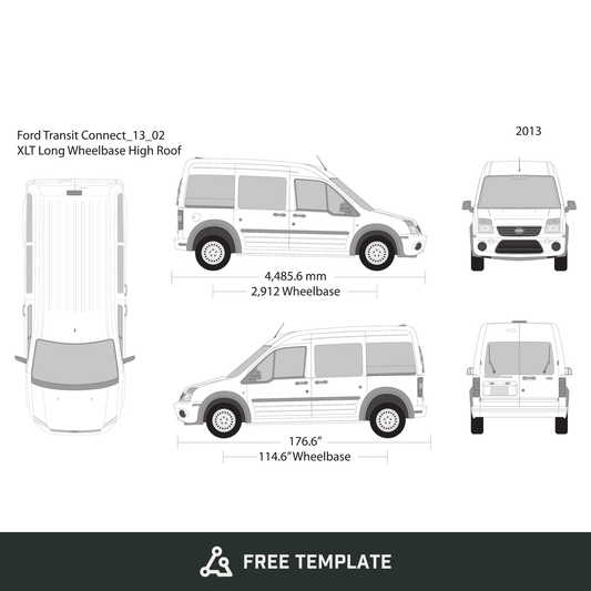 2013 Ford Transit Connect free vector vehicle wrap template - GravBase