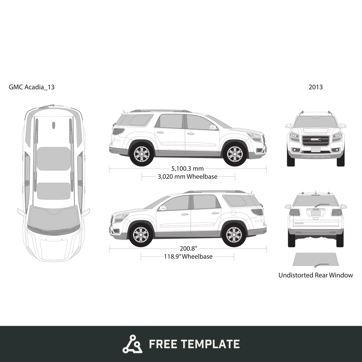 2013 GMC Acadia free vector vehicle wrap template - GravBase