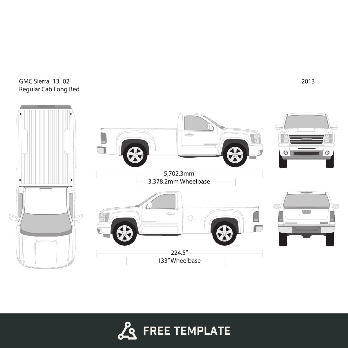 2013 GMC Sierra 1500 free vector vehicle wrap template - GravBase