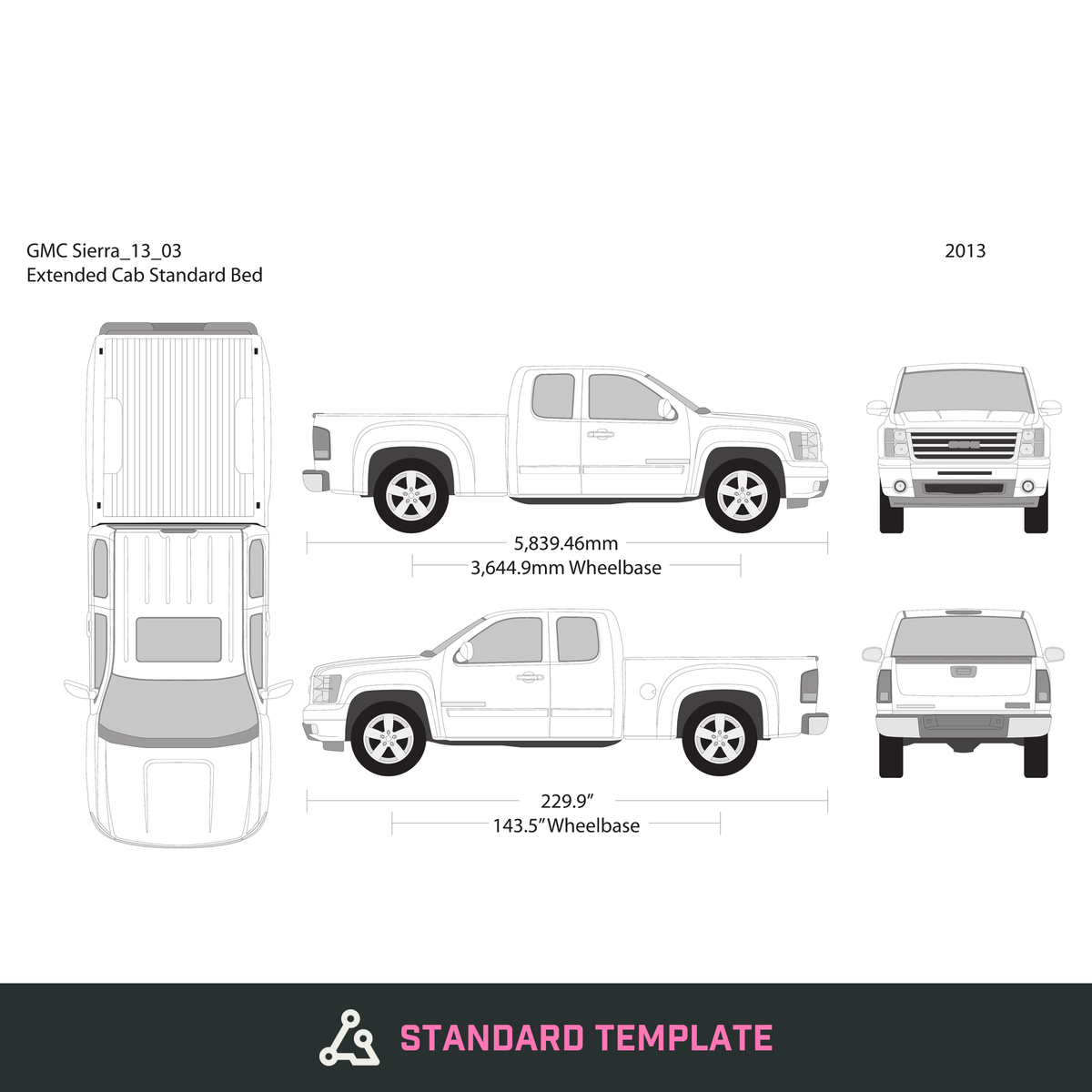 2013 GMC Sierra 1500 vector wrap template V03, Design-Ready PDF - GravBase