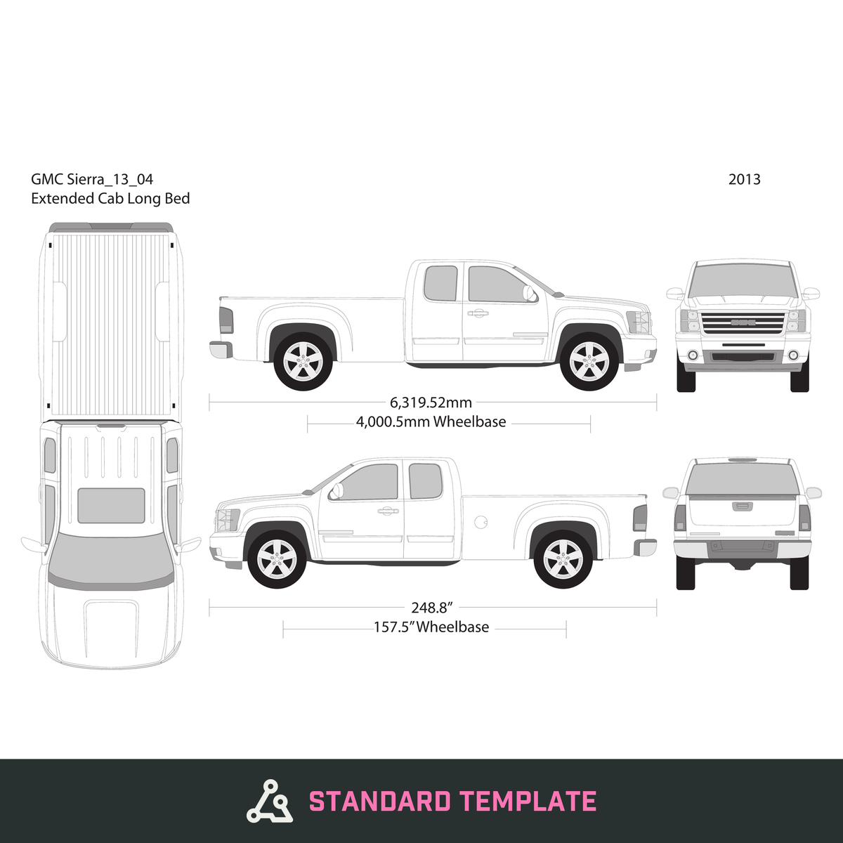 2013 GMC Sierra 1500 vector wrap template V04, Design-Ready PDF - GravBase