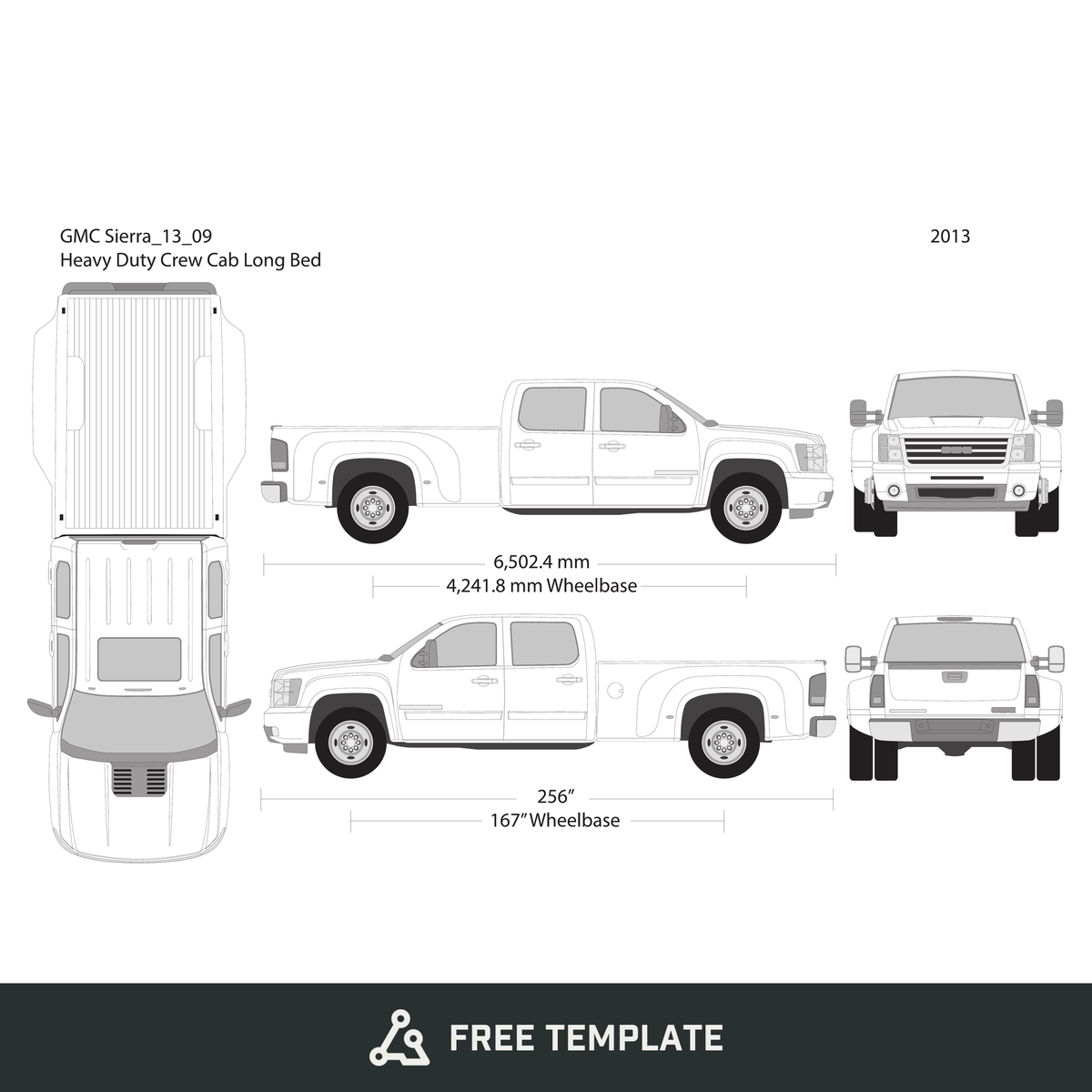 2013 GMC Sierra 2500-3500 HD free vector vehicle wrap template - GravBase