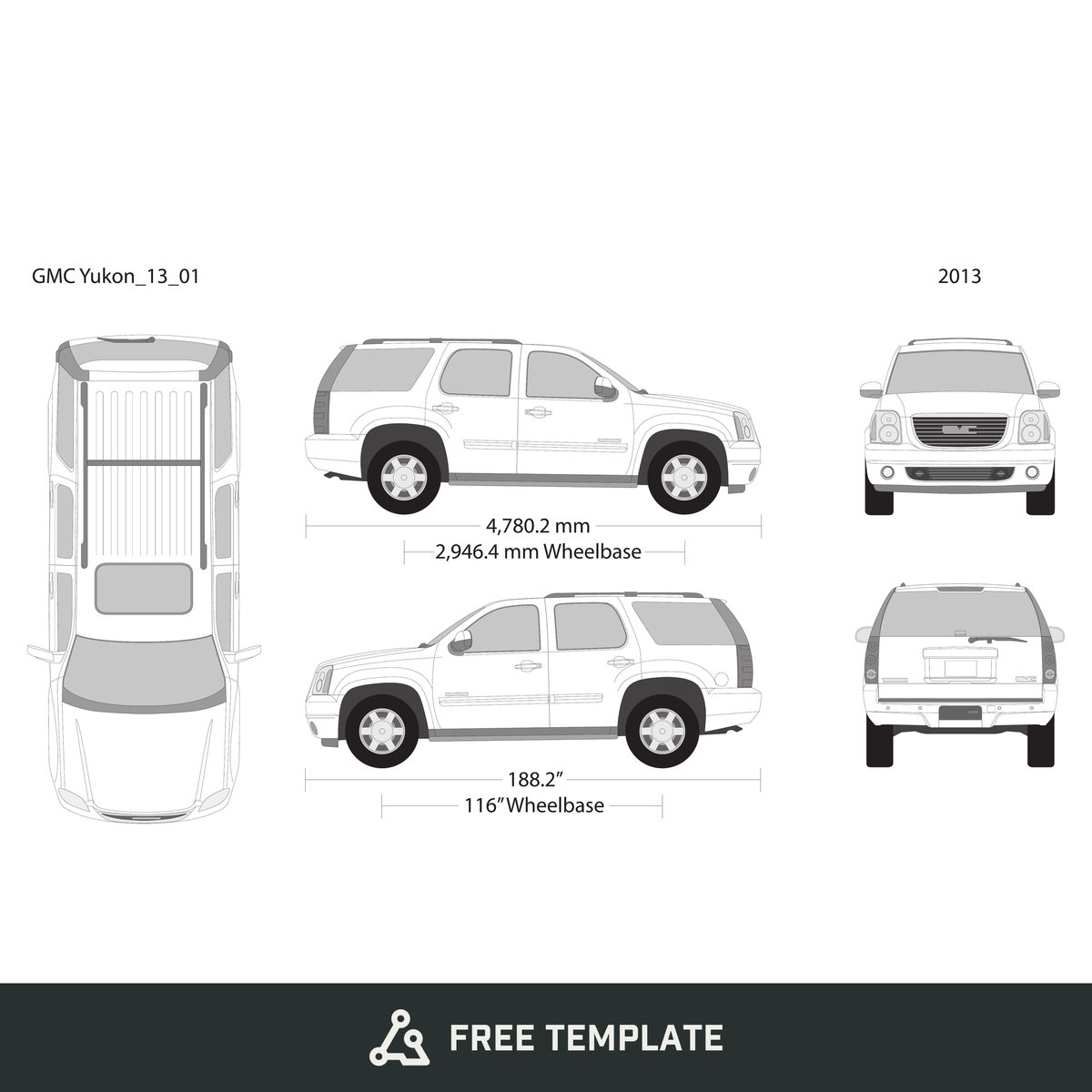 2013 GMC Yukon free vector vehicle wrap template - GravBase