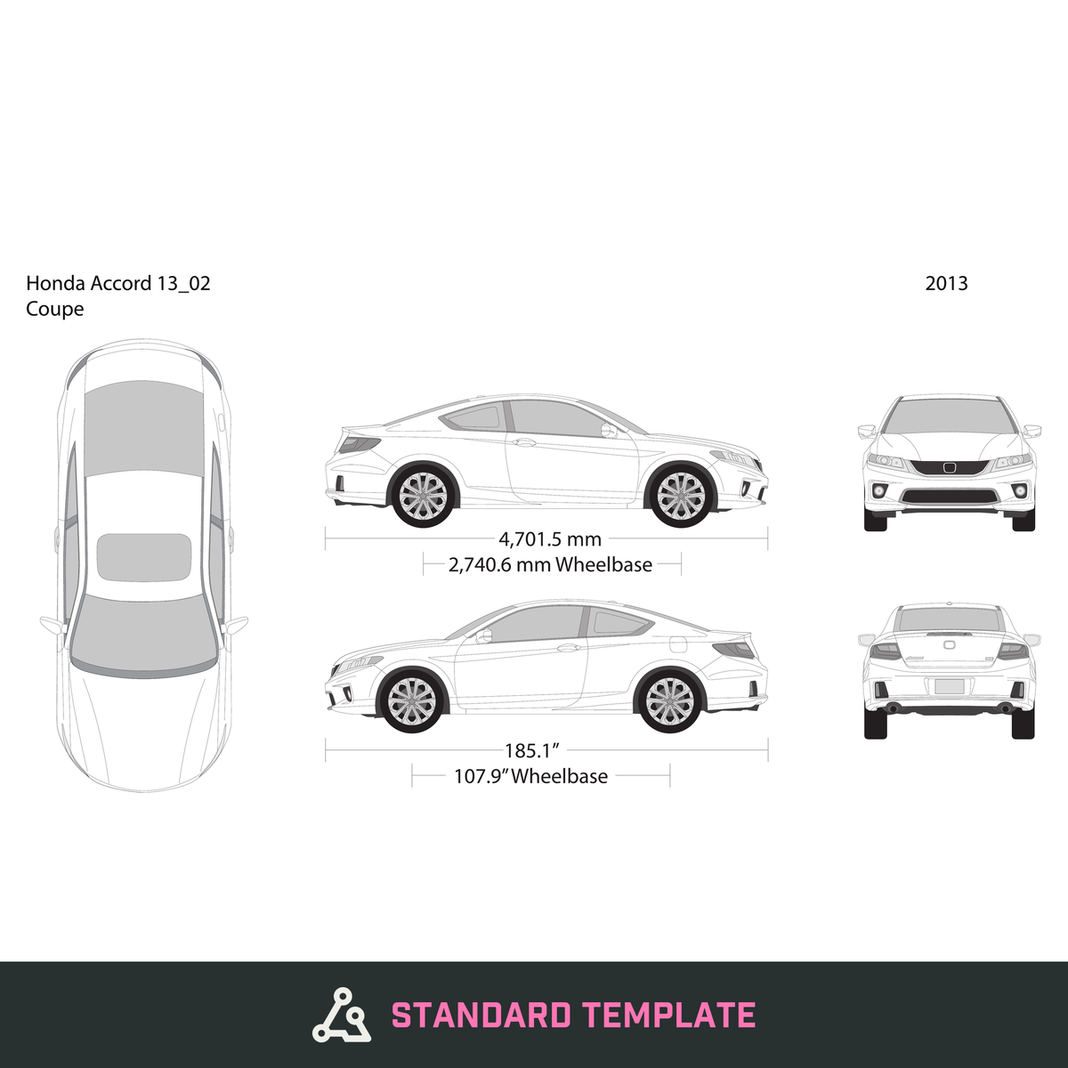 2013 Honda Accord Coupe vector wrap template, Design-Ready PDF - GravBase