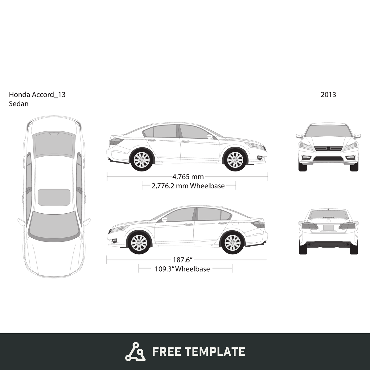 2013 Honda Accord Sedan free vector vehicle wrap template - GravBase
