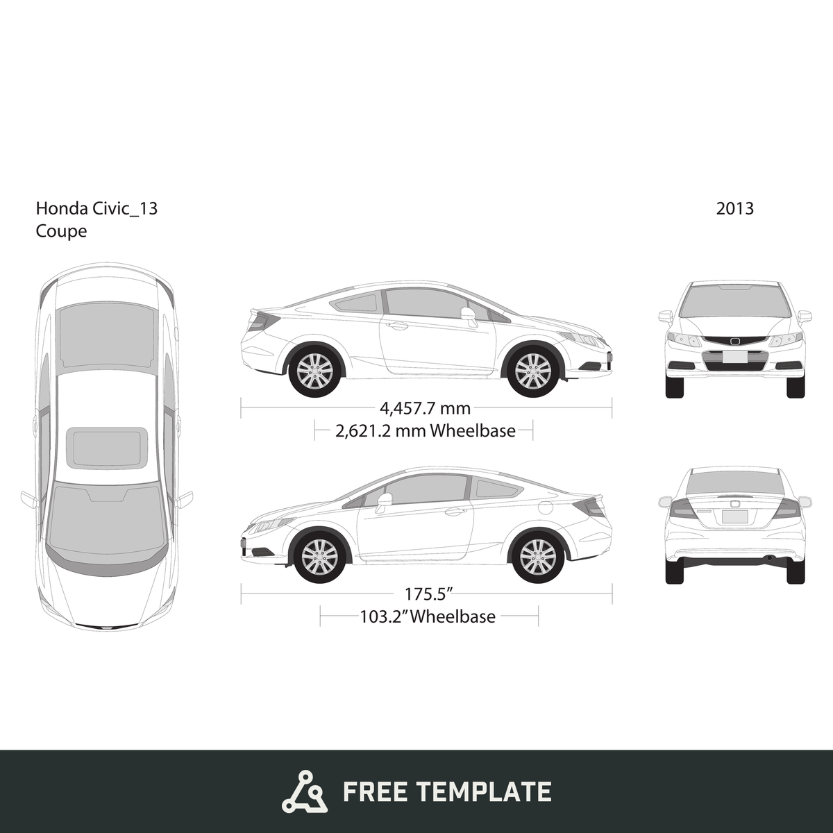 2013 Honda Civic Coupe free vector vehicle wrap template - GravBase