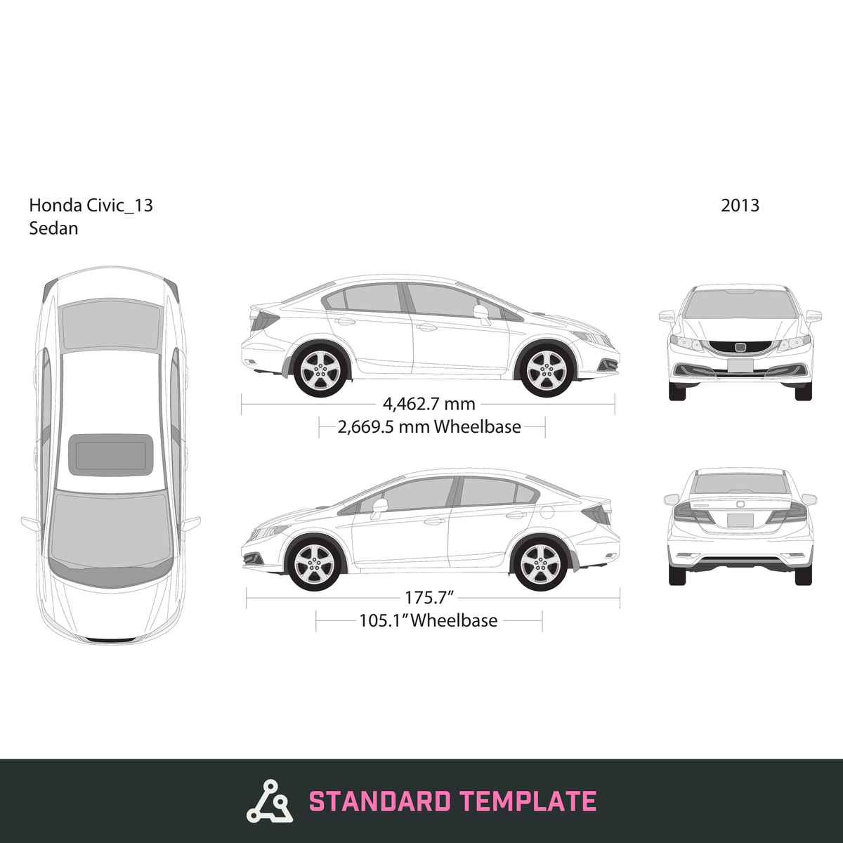 2013 Honda Civic Sedan vector wrap template, Design-Ready PDF - GravBase