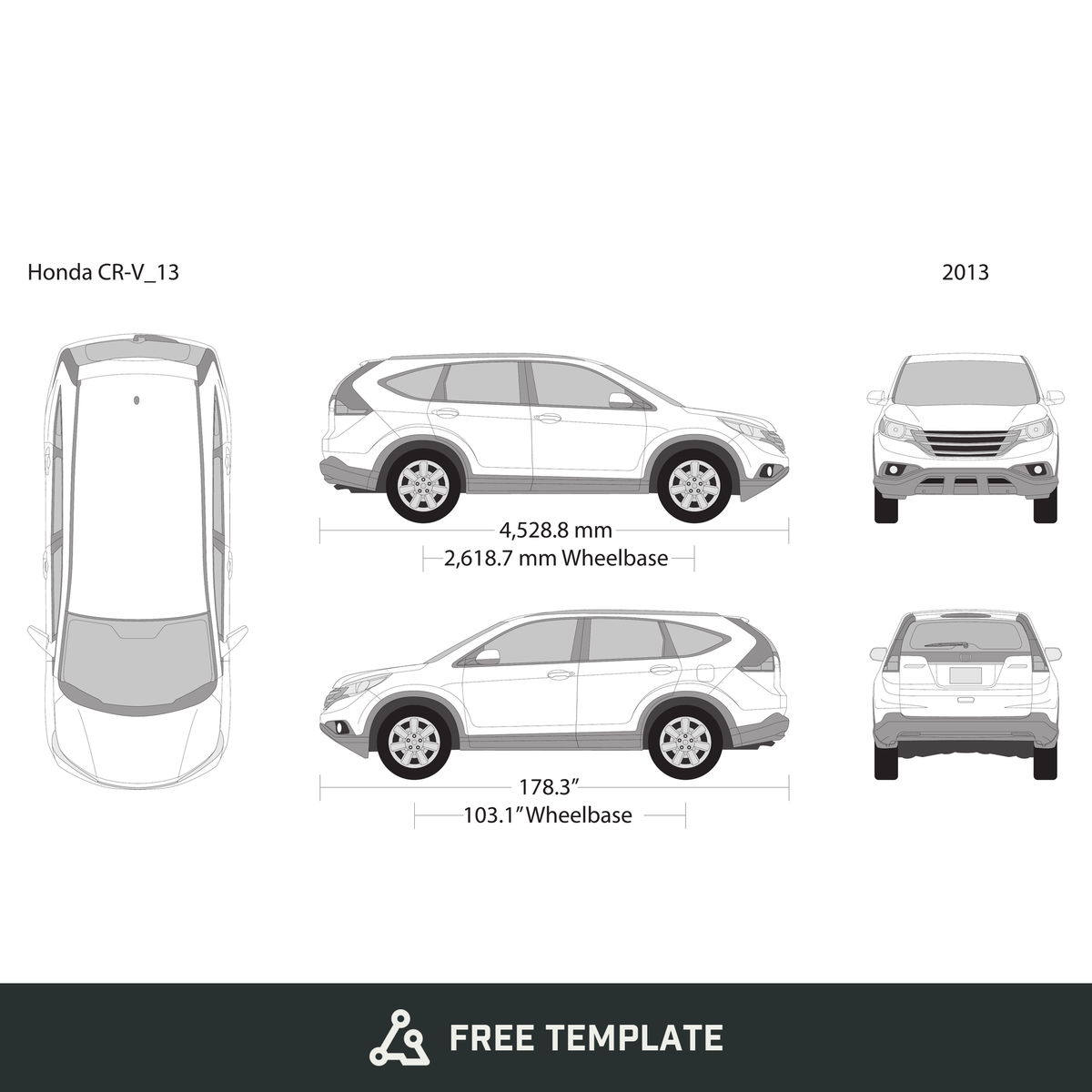 2013 Honda CR-V free vector vehicle wrap template - GravBase