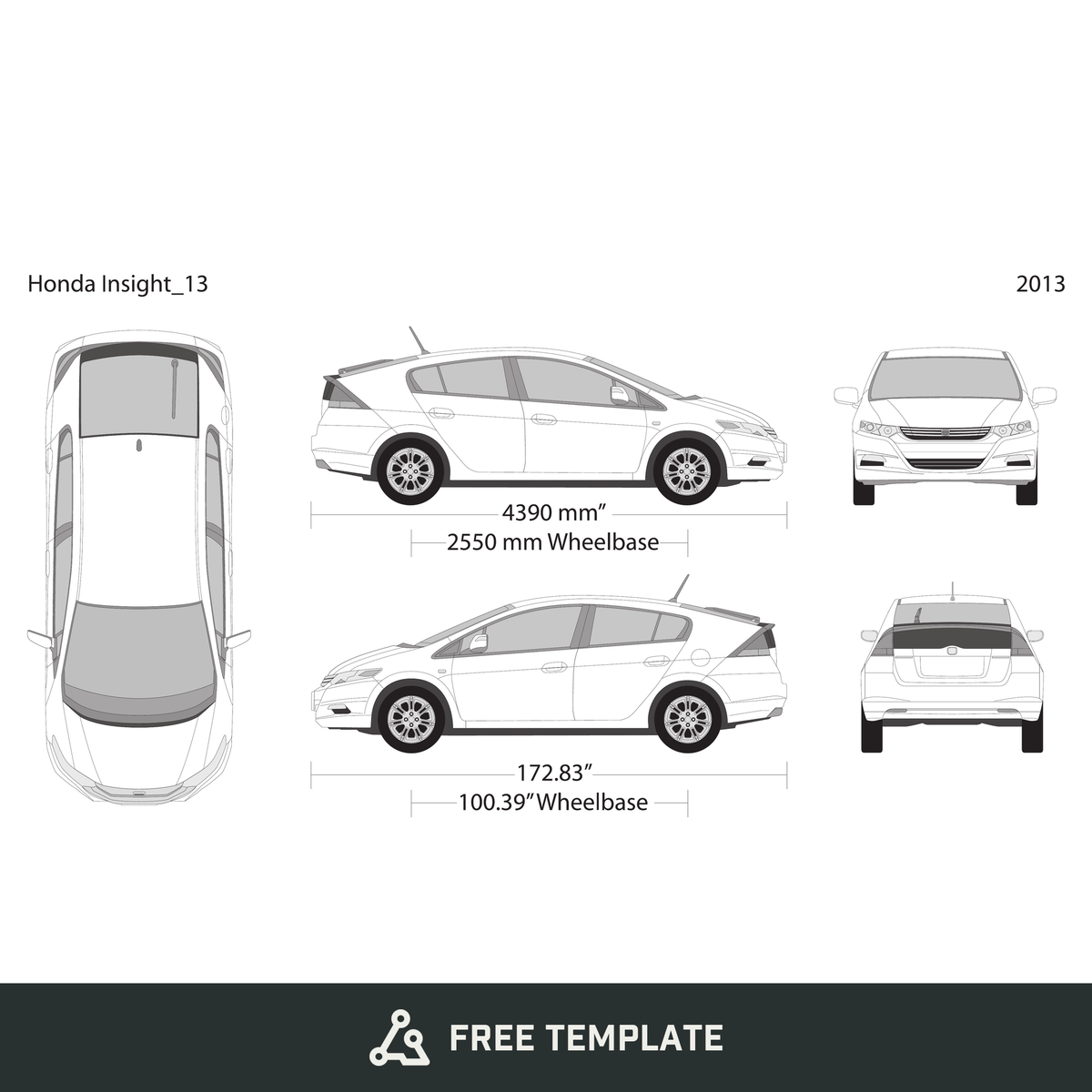 2013 Honda Insight free vector vehicle wrap template - GravBase