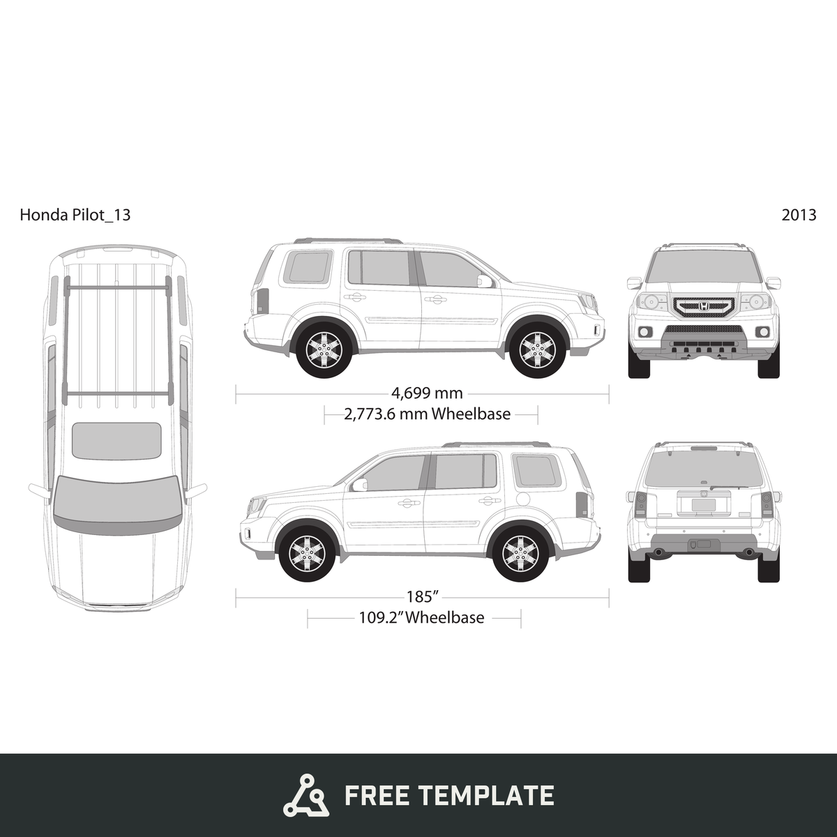 2013 Honda Pilot free vector vehicle wrap template - GravBase