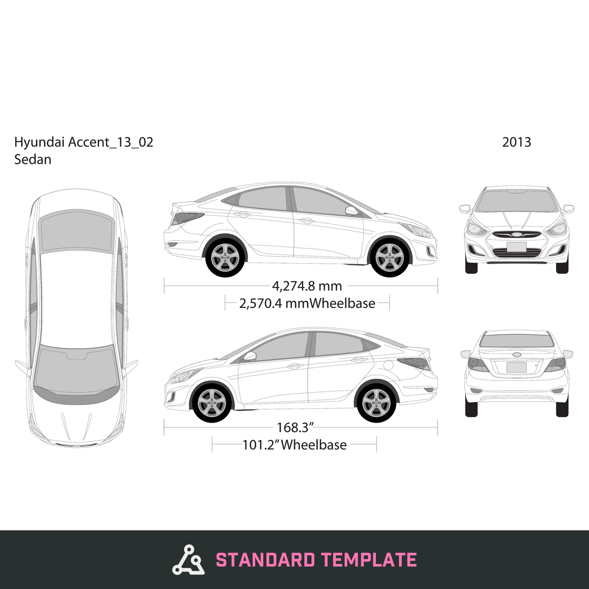 2013 Hyundai Accent Sedan vector wrap template, Design-Ready PDF - GravBase