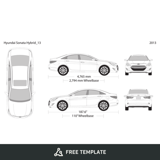 2013 Hyundai Sonata Hybrid free vector vehicle wrap template - GravBase