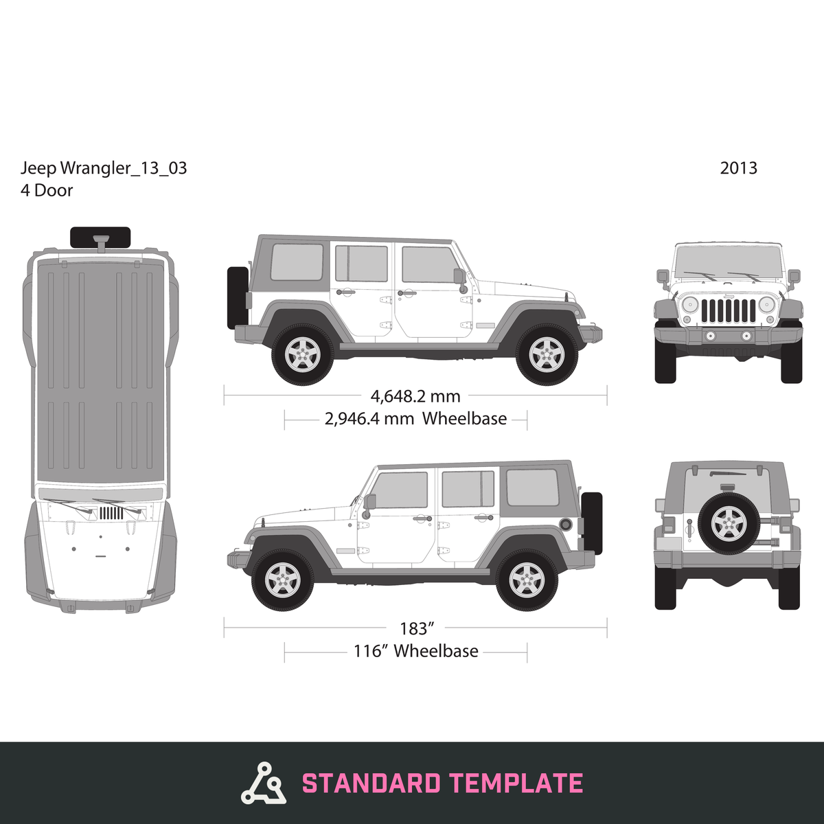 2013 Jeep Wrangler vector wrap template V03, Design-Ready PDF - GravBase